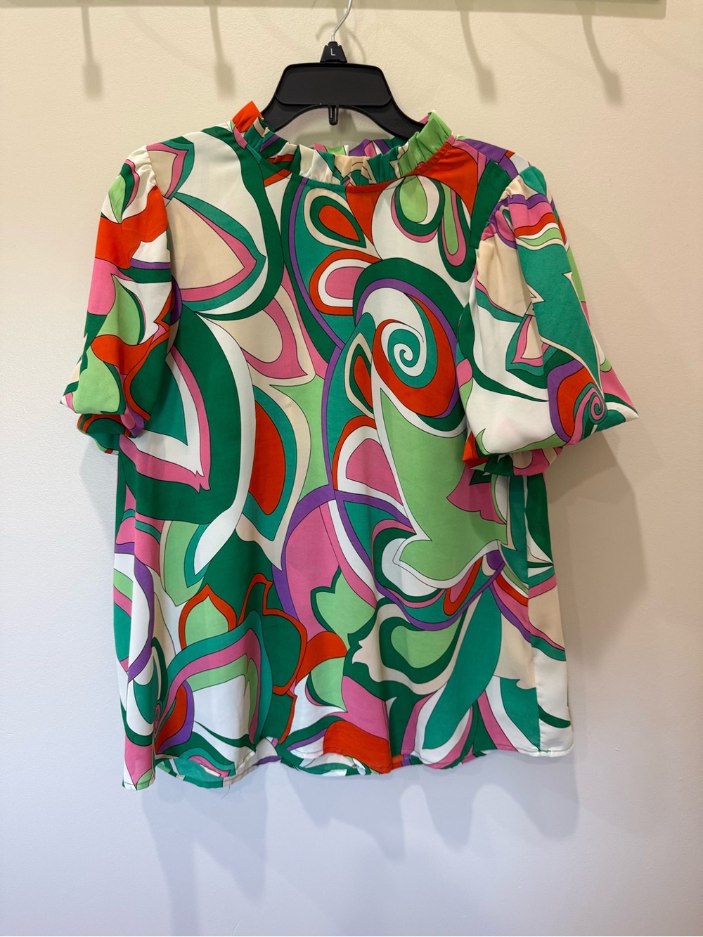 Women’s Multi-Color Swirl Print Puff Sleeve Boutique Top